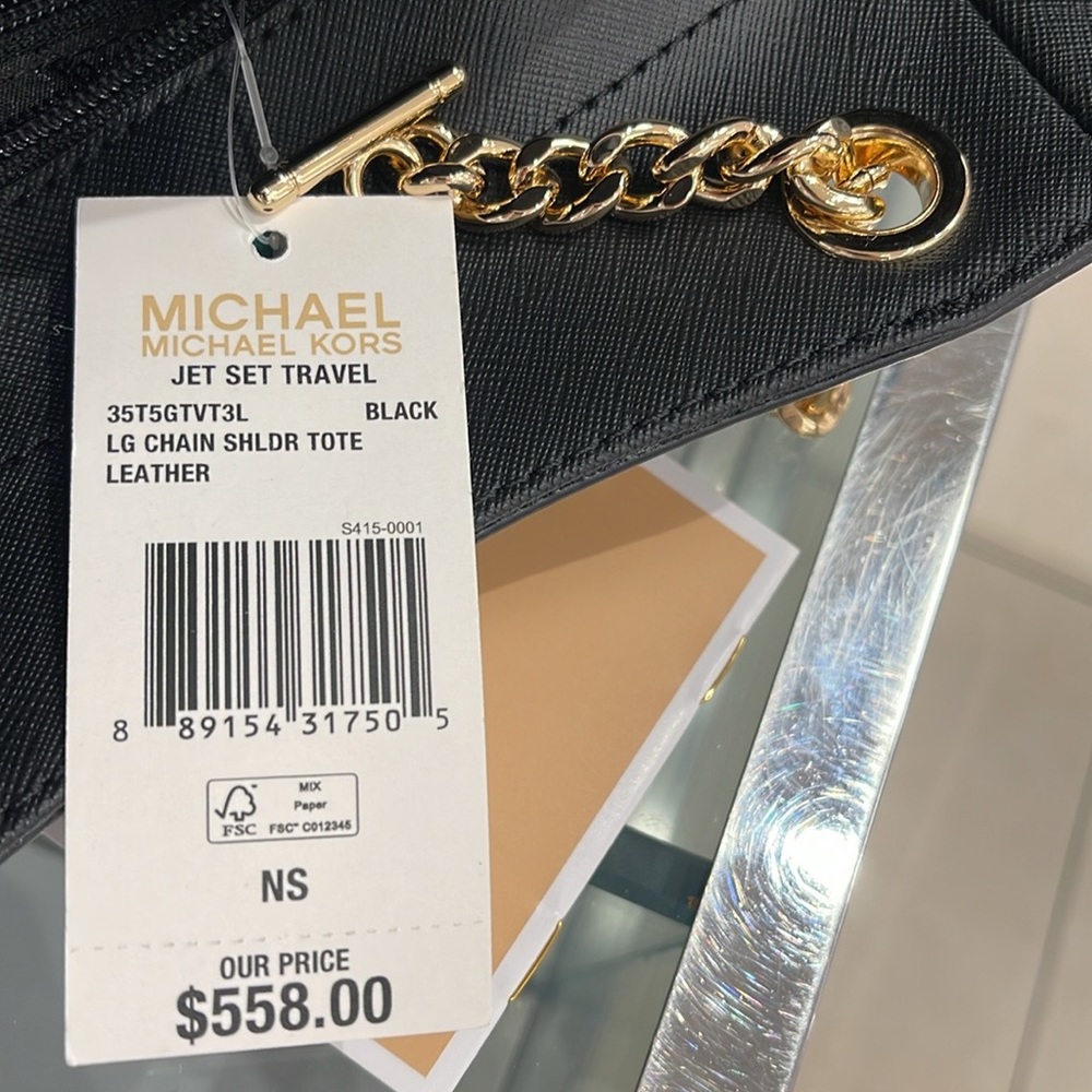 MICHAEL KORS LG CHAIN SHOULDER TOTE BLACK - Picture 10 of 16